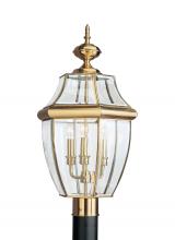  8239EN-02 - Lancaster traditional 3-light LED outdoor exterior post lantern in polished brass gold finish with c