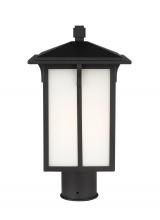  8252701EN3-12 - Tomek modern 1-light LED outdoor exterior post lantern in black finish with etched white glass panel