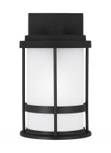  8590901EN3-12 - Wilburn modern 1-light LED outdoor exterior small wall lantern sconce in black finish with satin etc