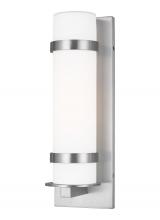  8618301EN3-04 - Alban modern 1-light LED outdoor exterior medium round wall lantern sconce in satin aluminum silver