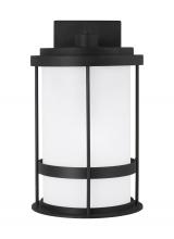  8690901EN3-12 - Wilburn modern 1-light LED outdoor exterior medium wall lantern sconce in black finish with satin et