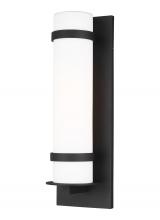  8718301EN3-12 - Alban modern 1-light LED outdoor exterior large round wall lantern sconce in black finish with etche