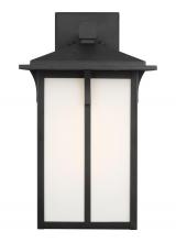  8752701EN3-12 - Tomek modern 1-light LED outdoor exterior large wall lantern sconce in black finish with etched whit