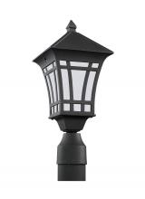  89231EN3-12 - Herrington transitional 1-light LED outdoor exterior post lantern in black finish with etched white