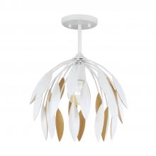  351811WE - 1-Light Botanical Semi-Flush Pendant in Matte White and Buffed Gold