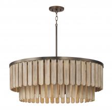  355661DR - 6-Light Pendant in Dark Brass with Handcrafted Mango Wood in Nordic Grey Stain