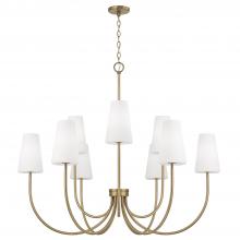  455291AD-550 - 9-Light Two-Tier Chandelier in Aged Brass with Tapered Soft White Glass