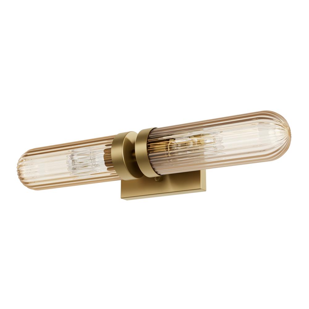 Hunter Beverly Glen Luxe Gold with Amber Glass 2 Light Bathroom Vanity Wall Light Fixture