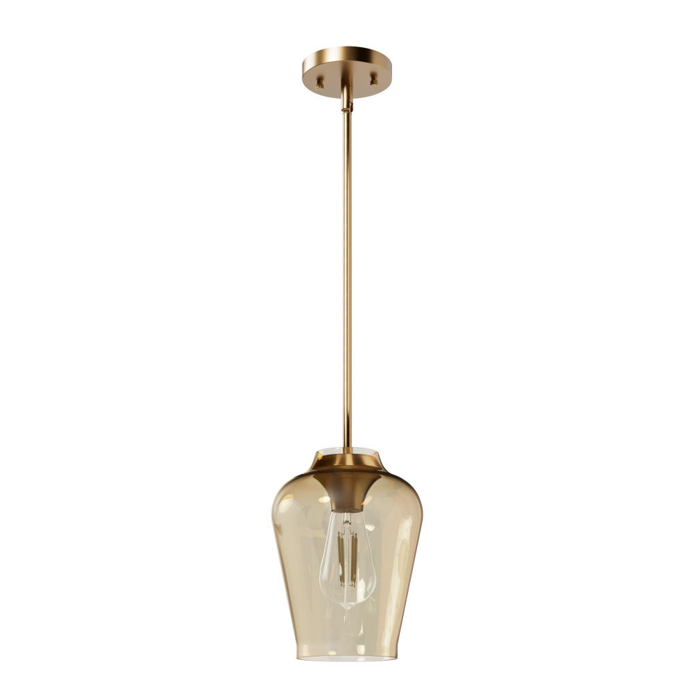 Hunter Vidria Alturas Gold with Amber Iridescent Glass 1 Light Pendant Ceiling Light Fixture