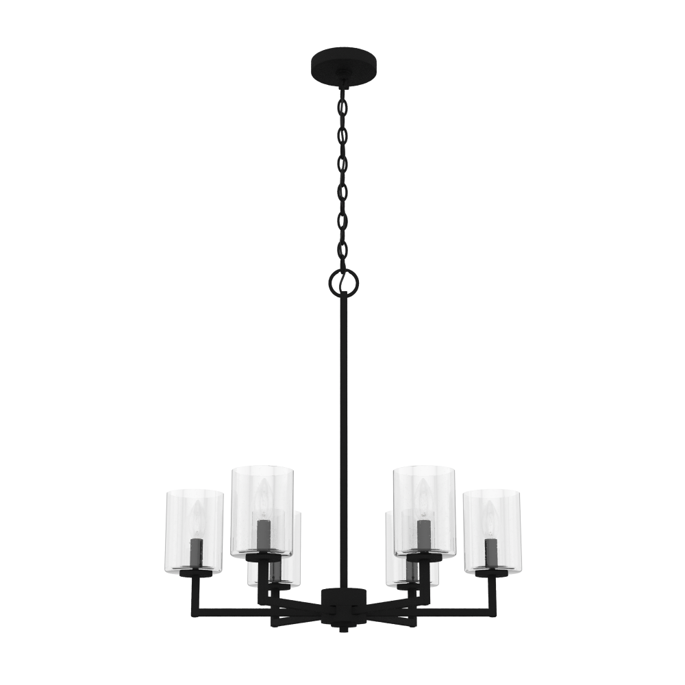 Hunter Kerrison Natural Black Iron with Seeded Glass 6 Light Chandelier Ceiling Light Fixture