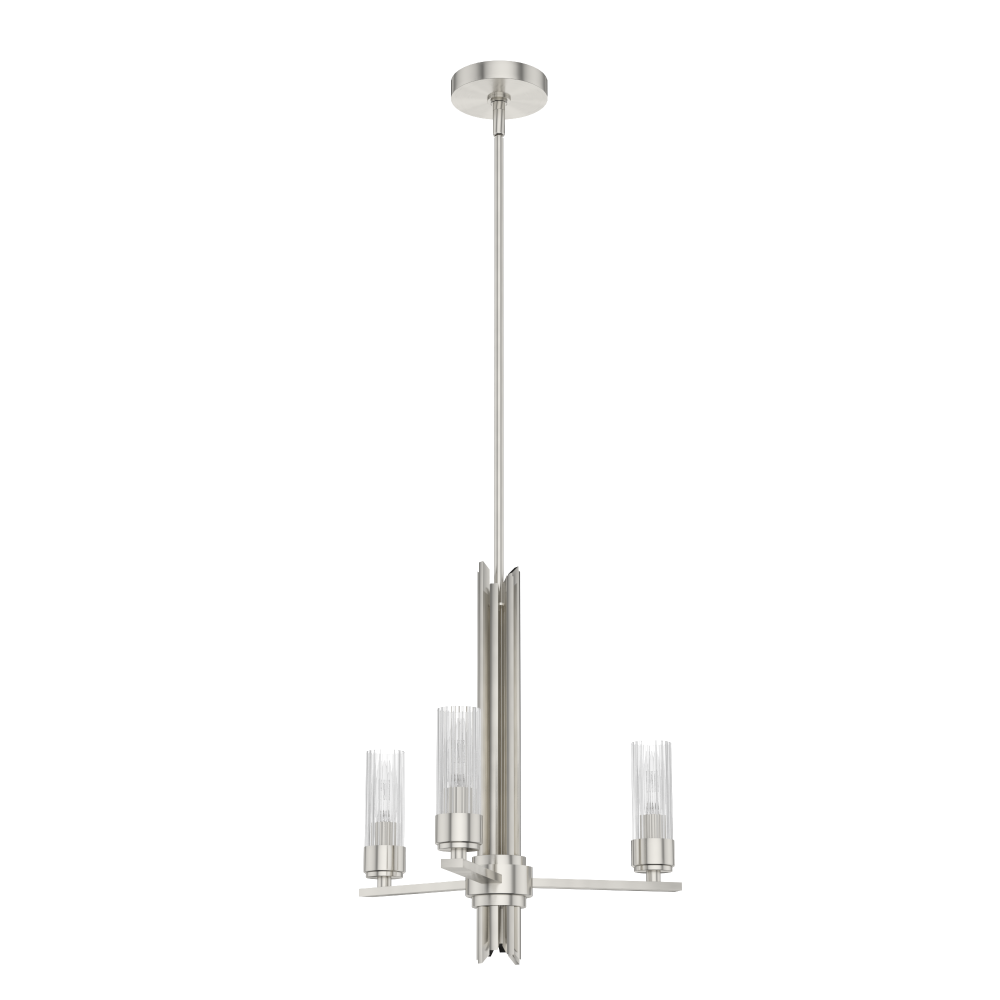 Hunter Gatz Brushed Nickel with Clear Glass 3 Light Chandelier Ceiling Light Fixture