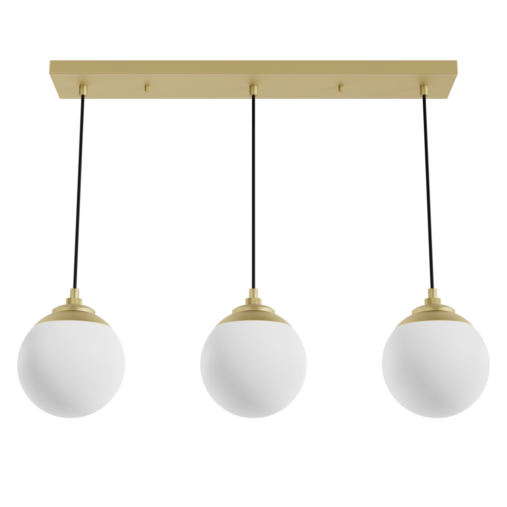 Hunter Hepburn Modern Brass with Cased White Glass 3 Light Pendant Cluster Ceiling Light Fixture