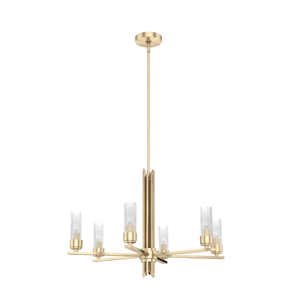 Hunter Gatz Alturas Gold with Clear Fluted Glass 6 Light Chandelier Ceiling Light Fixture