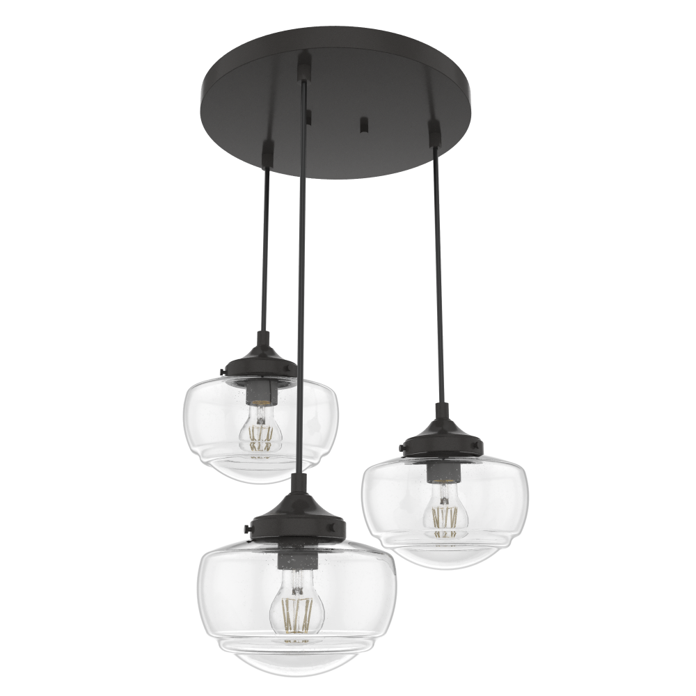 Hunter Saddle Creek Noble Bronze with Seeded Glass 3 Light Pendant Cluster Ceiling Light Fixture