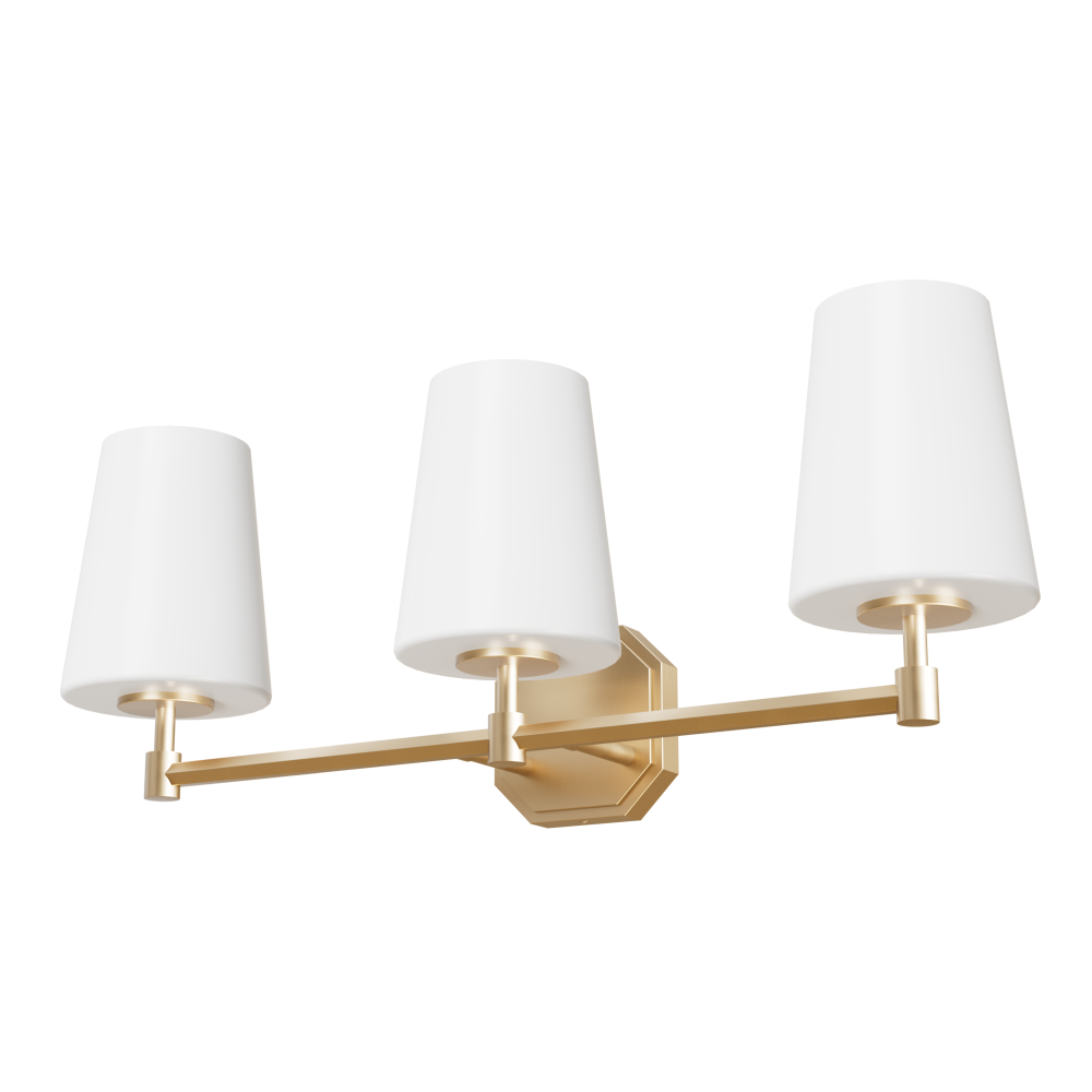 Hunter Nolita Alturas Gold with Cased White Glass 3 Light Bathroom Vanity Wall Light Fixture