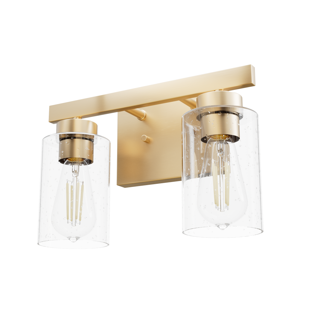 Hunter Hartland Alturas Gold with Seeded Glass 2 Light Bathroom Vanity Wall Light Fixture