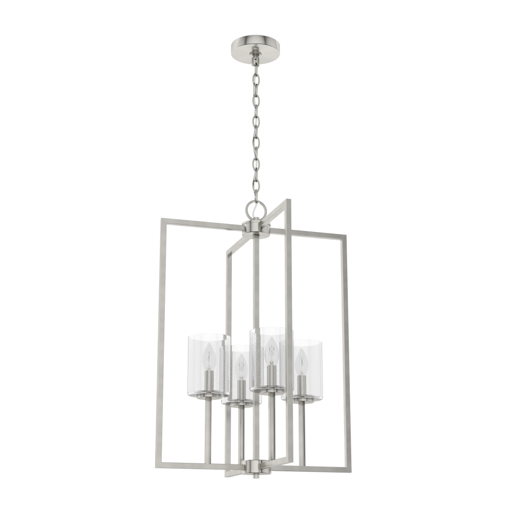 Hunter Kerrison Brushed Nickel with Seeded Glass 4 Light Pendant Ceiling Light Fixture