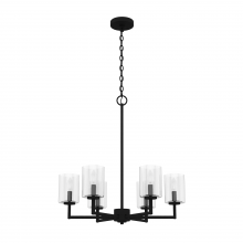 19534 - Hunter Kerrison Natural Black Iron with Seeded Glass 6 Light Chandelier Ceiling Light Fixture