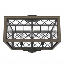  19377 - Hunter Chevron Rustic Iron and French Oak with Seeded Glass 4 Light Flush Mount Ceiling Light Fixtur