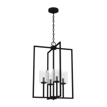  19540 - Hunter Kerrison Natural Black Iron with Seeded Glass 4 Light Pendant Ceiling Light Fixture