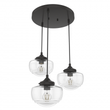  19503 - Hunter Saddle Creek Noble Bronze with Seeded Glass 3 Light Pendant Cluster Ceiling Light Fixture