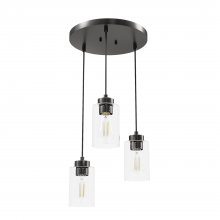  13064 - Hunter Hartland Noble Bronze with Seeded Glass 3 Light Pendant Cluster Ceiling Light Fixture