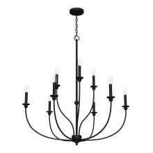  19632 - Hunter Southcrest Matte Black 9 Light Chandelier Ceiling Light Fixture