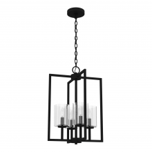  19538 - Hunter Kerrison Natural Black Iron with Seeded Glass 4 Light Pendant Ceiling Light Fixture