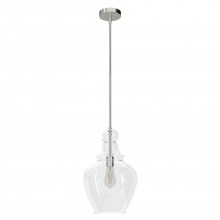  19567 - Hunter Maple Park Brushed Nickel with Clear Glass 1 Light Pendant Ceiling Light Fixture