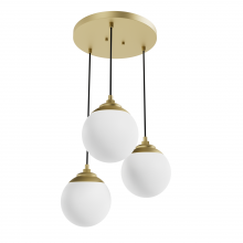  19514 - Hunter Hepburn Modern Brass with Cased White Glass 3 Light Pendant Cluster Ceiling Light Fixture