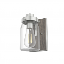  48016 - Hunter Devon Park Brushed Nickel and Grey Wood with Clear Glass 1 Light Sconce Wall Light Fixture
