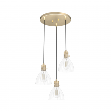  19309 - Hunter Van Nuys Alturas Gold with Clear Glass 3 Light Pendant Cluster Ceiling Light Fixture