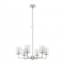  19535 - Hunter Kerrison Brushed Nickel with Seeded Glass 6 Light Chandelier Ceiling Light Fixture