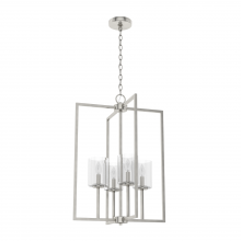  19541 - Hunter Kerrison Brushed Nickel with Seeded Glass 4 Light Pendant Ceiling Light Fixture