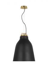  SLPD12727BNB - The Forge Large Tall 1-Light Damp Rated Integrated Dimmable LED Ceiling Pendant in Natural Brass