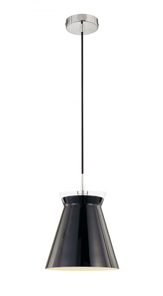 One Light Chrome Black Glass Down Pendant