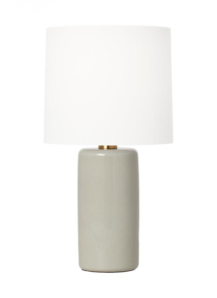 Barbara Barry Shanghai 1-Light Table Lamp in White Crackle Finish with White Linen Fabric Shade
