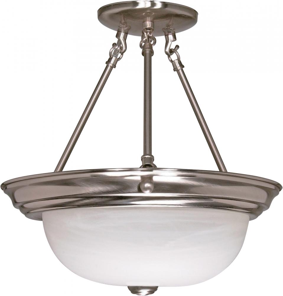 3 Light - Semi Flush with Alabaster Glass - Brushed Nickel Finish