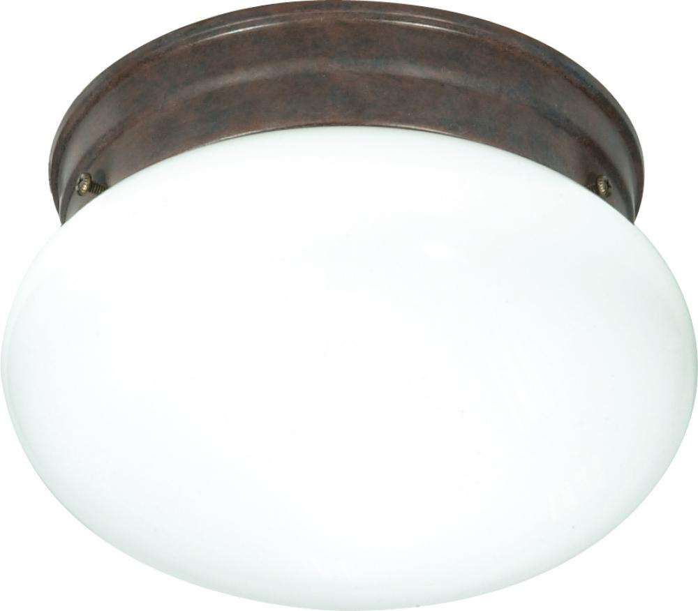 1 Light - 8" Flush with White Glass - Old Bronze Finish