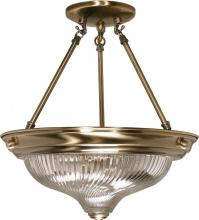  60/233 - 2-Light 13" Semi Flush Light Fixture in Antique Brass Finish with Clear Swirl Glass