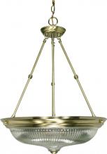  60/236 - 3-Light Large Hanging Pendant Light Fixture in Antique Brass Finish with Clear Swirl Glass