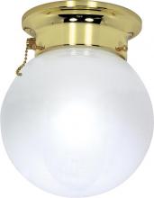  60/295 - 1 Light - 8" Flush with White Glass and Pull Chain Switch - Polished Brass Finish