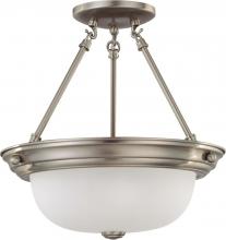  60/3245 - 2 Light - Semi Flush with Frosted White Glass - Brushed Nickel Finish