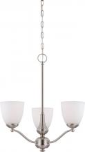  60/5036 - Patton - 3 Light Chandelier (Arms Up) with Frosted Glass - Brushed Nickel Finish