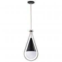  60/7913 - Admiral 1 Light Pendant; 10 Inches; Matte Black and Brushed Nickel Finish; White Opal Glass