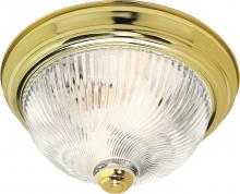 SF76/025 - 2 Light - 13" Flush with Clear Ribbed Swirl Glass - Polished Brass Finish