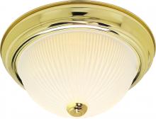  SF76/132 - 2 Light - 13" Flush with Frosted Ribbed - Polished Brass Finish