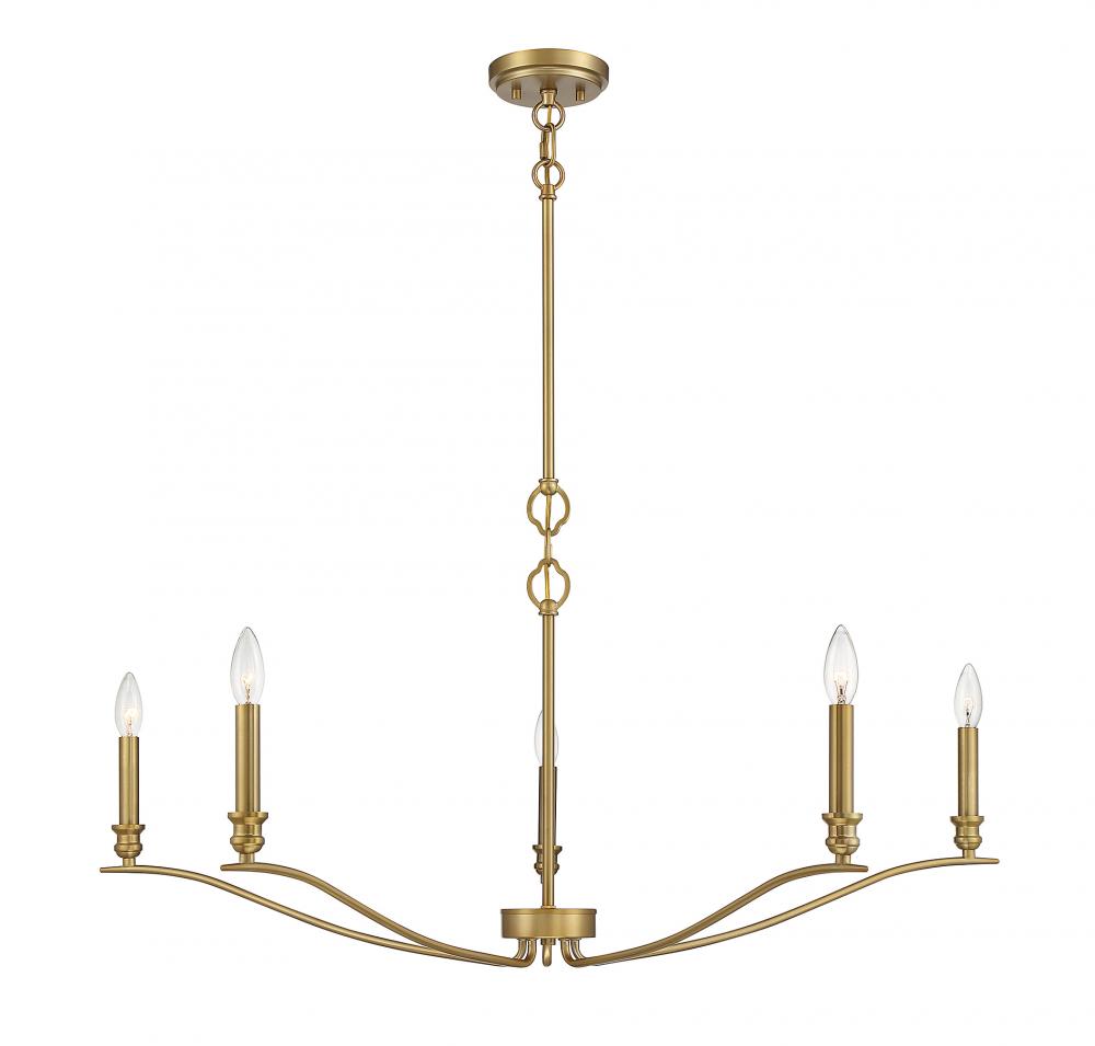 5-Light Chandelier in Natural Brass