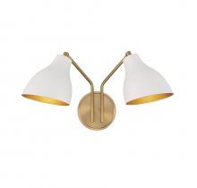 M90075WHNB - 2-Light Wall Sconce in White with Natural Brass