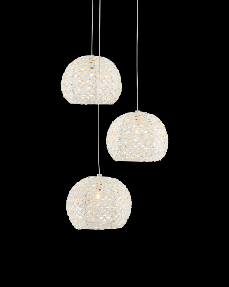 Piero White 3-Light Round Multi-Drop Pendant